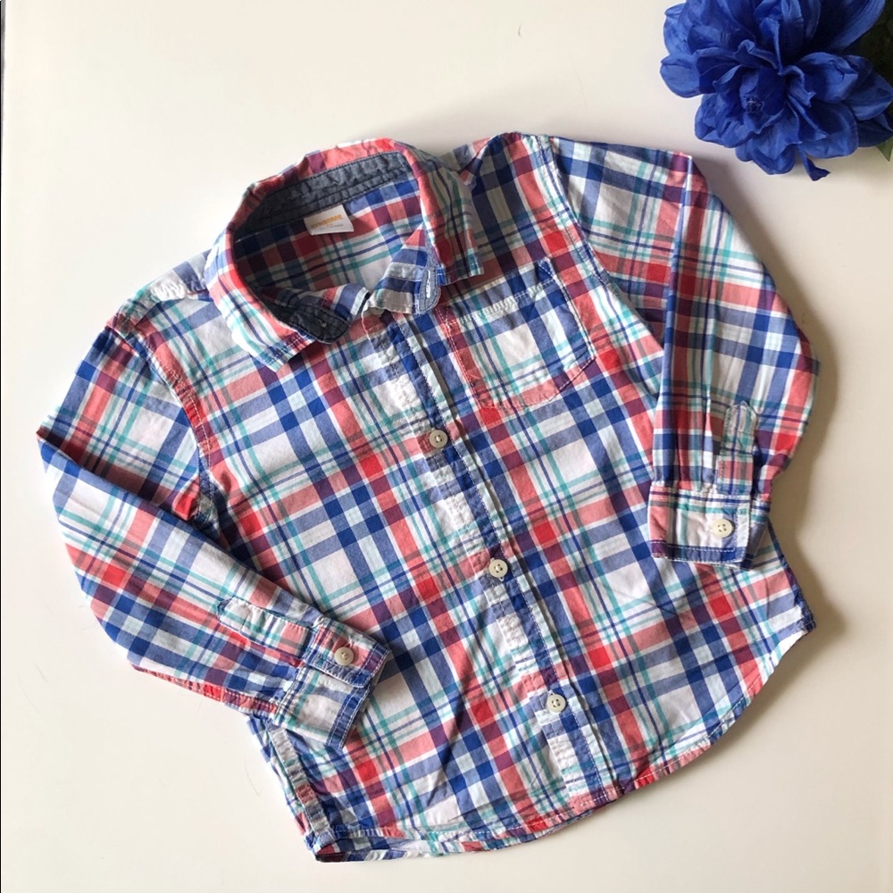 GYMBOREE 3T RED / BLUE LONG SLEEVE DRESS SHIRT